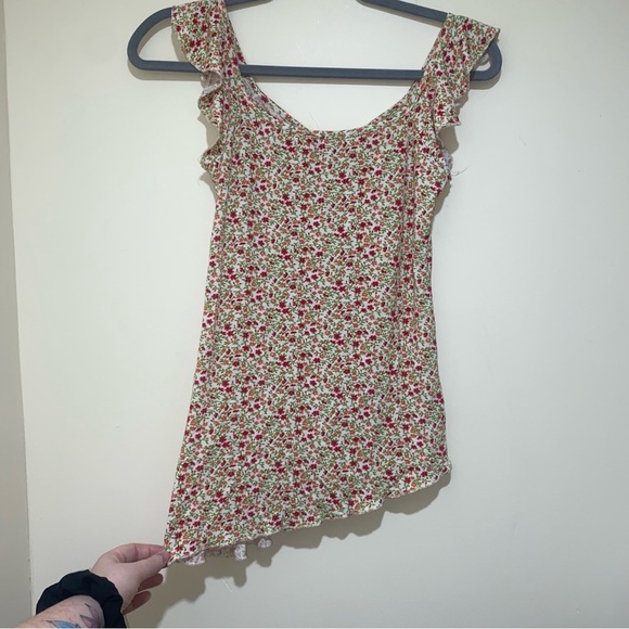 Womens  Y2K Party Girl Summer Floral V-Neck Diagonal Cut Flowy Sleeve stank Top - Picture 8 of 13
